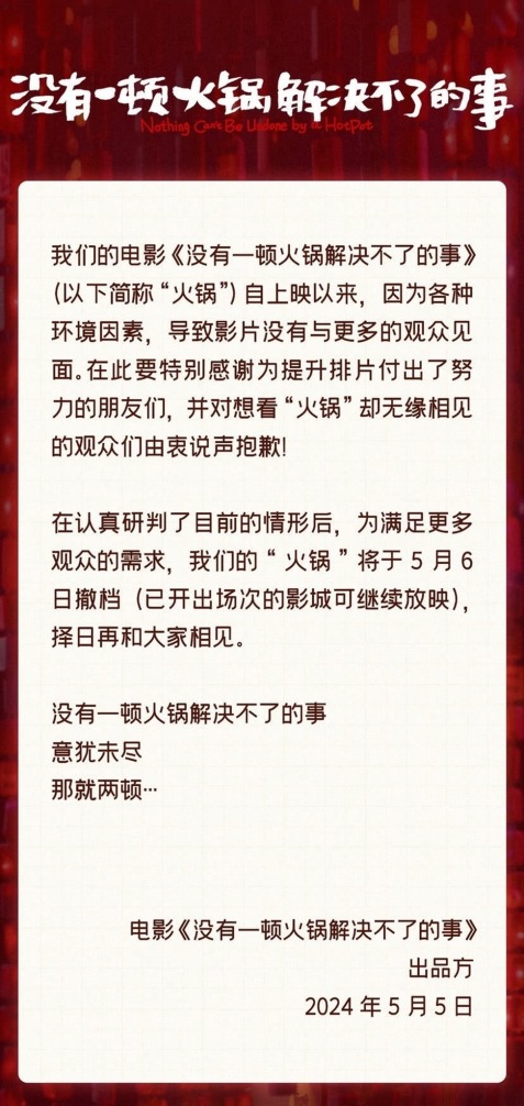 “五一”票房破15亿元 杨幂的“火锅”却撤了！涉及两家上市公司